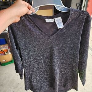 White Stag Glittery Black V-Neck Top